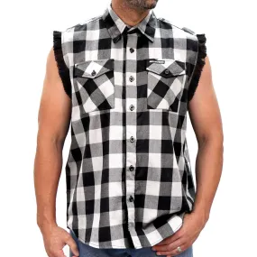 Hot Leathers FLM5202 Men's Black and White Sleeveless Flannel Fringe Shirt