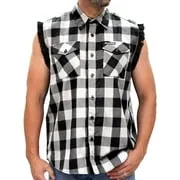 Hot Leathers FLM5202 Men's Black and White Sleeveless Flannel Fringe Shirt