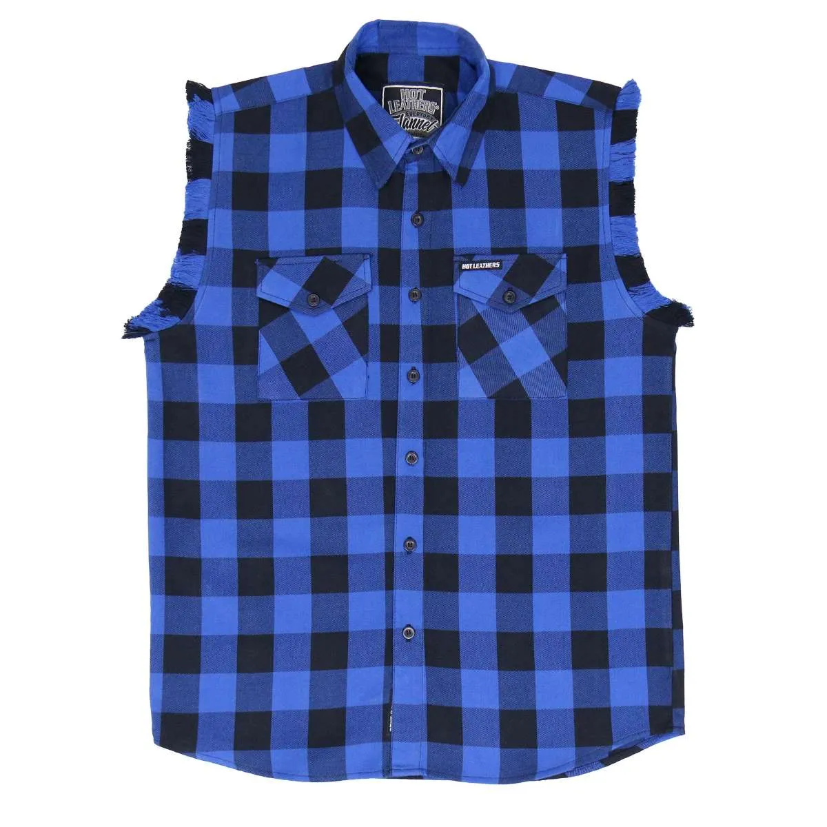 Hot Leathers FLM5208 Men's Sleeveless Fringe Blue and Black Flannel Shirt