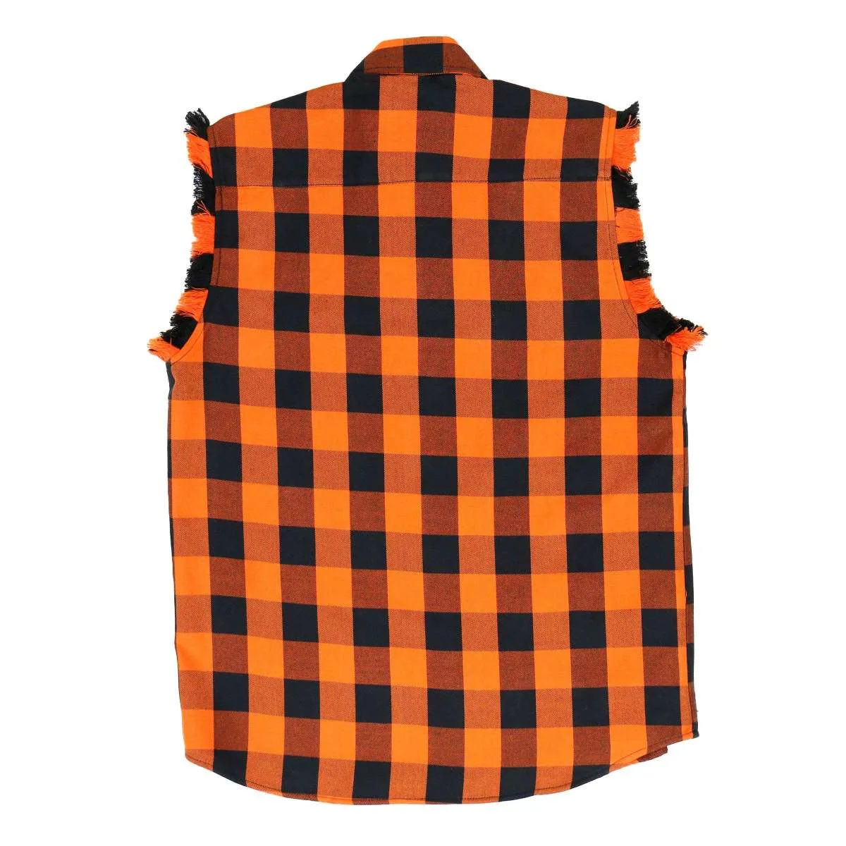 Hot Leathers FLM5210 Men's Sleeveless Fringe Orange and Black Flannel Shirt