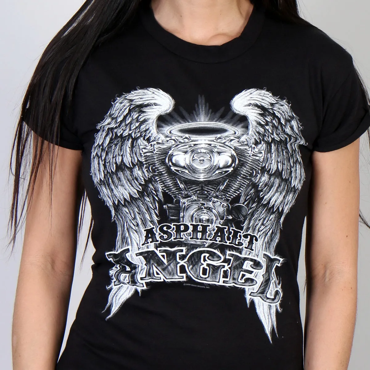 Hot Leathers GLD1366 'Slit Back Asphalt Angel' Ladies Black T-Shirt