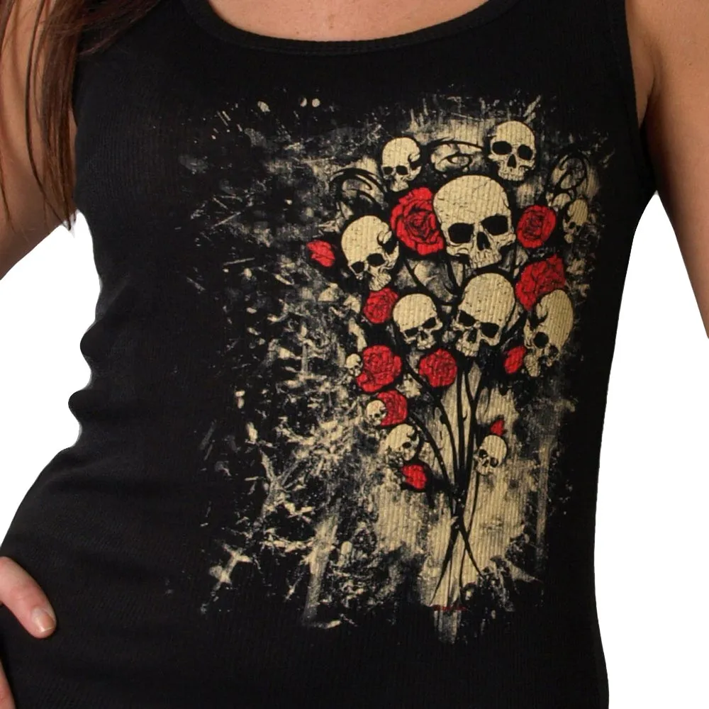 Hot Leathers GLF2028 'Skull Bouquet' Ladies Boy Beater Black Tank Top Shirt