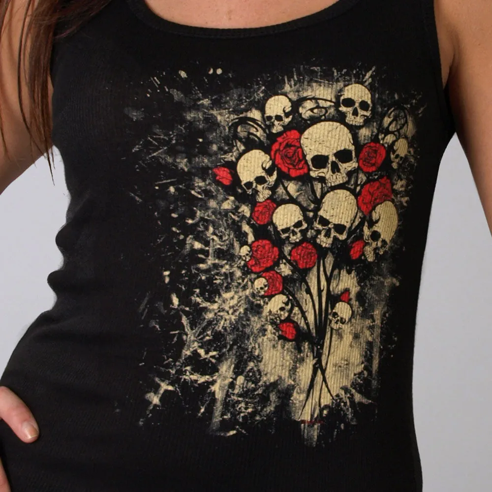 Hot Leathers GLF2028 'Skull Bouquet' Ladies Boy Beater Black Tank Top