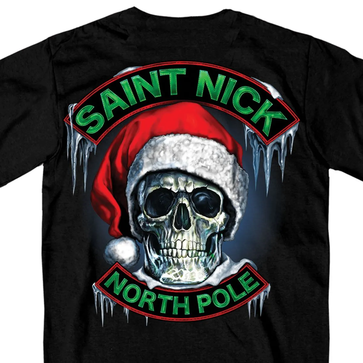 Hot Leathers GMD1329 Men's Saint Nick Skull Christmas Black T-Shirt