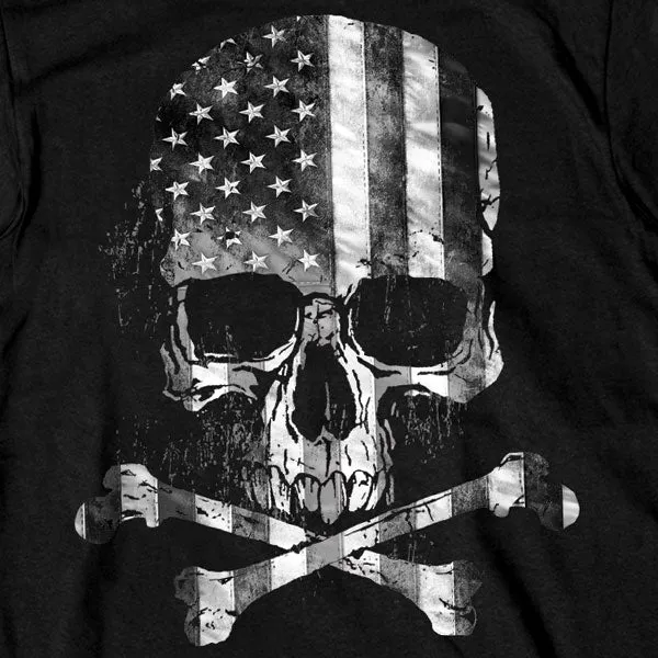 Hot Leathers GMS1372 Men’s ‘Flag Skull’ Black Short Sleeve T-Shirt