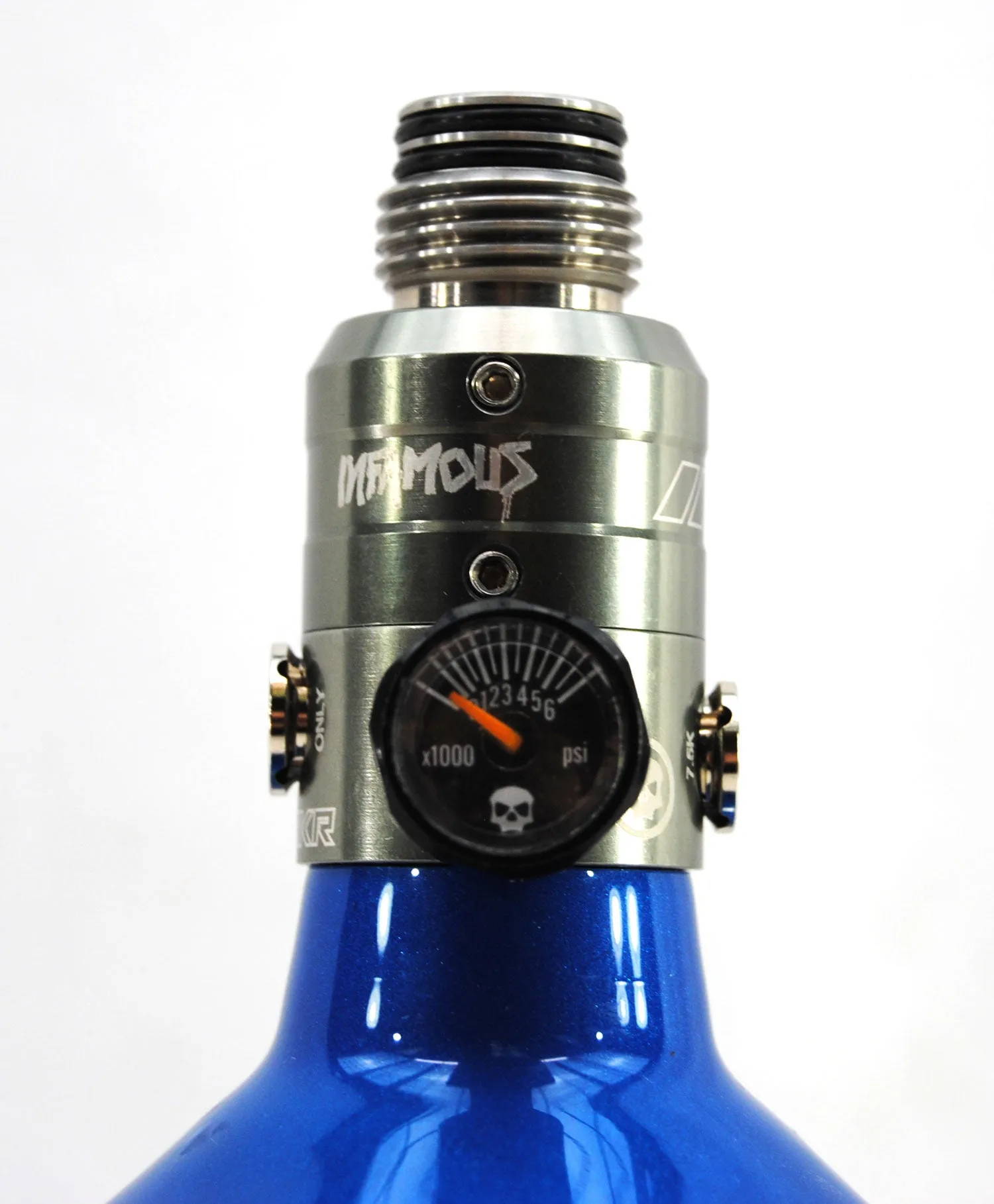 Infamous Skeleton Air "Diamond Series" 68ci/4500psi Tank w/ Silver Haymaker 500 Reg - Blue/White