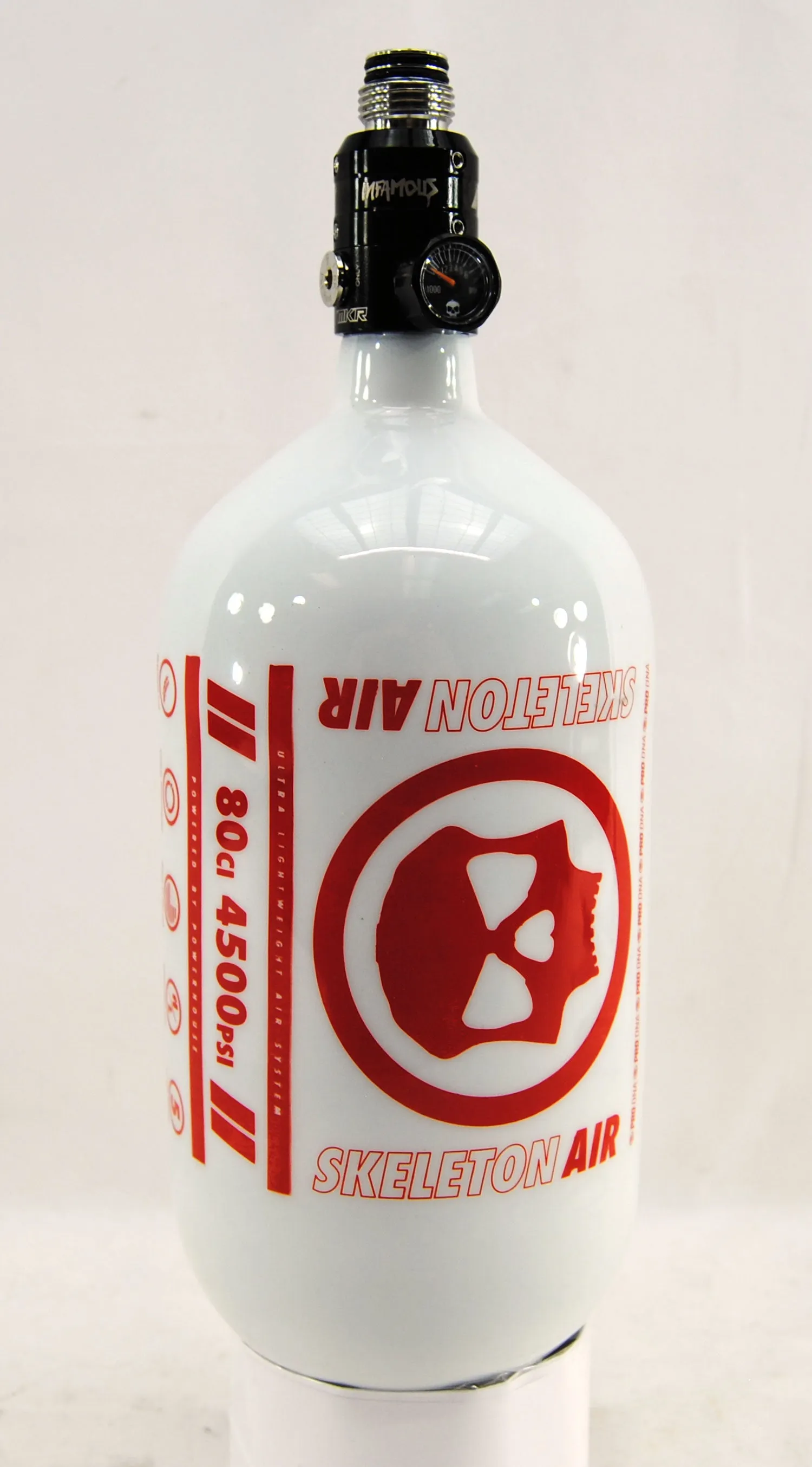 Infamous Skeleton Air "Hyperlight" 80ci/4500psi Tank w/ Haymaker 500 Reg - White/Red