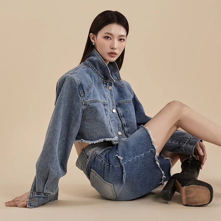 J2220 Denim Damage Crop Jacket