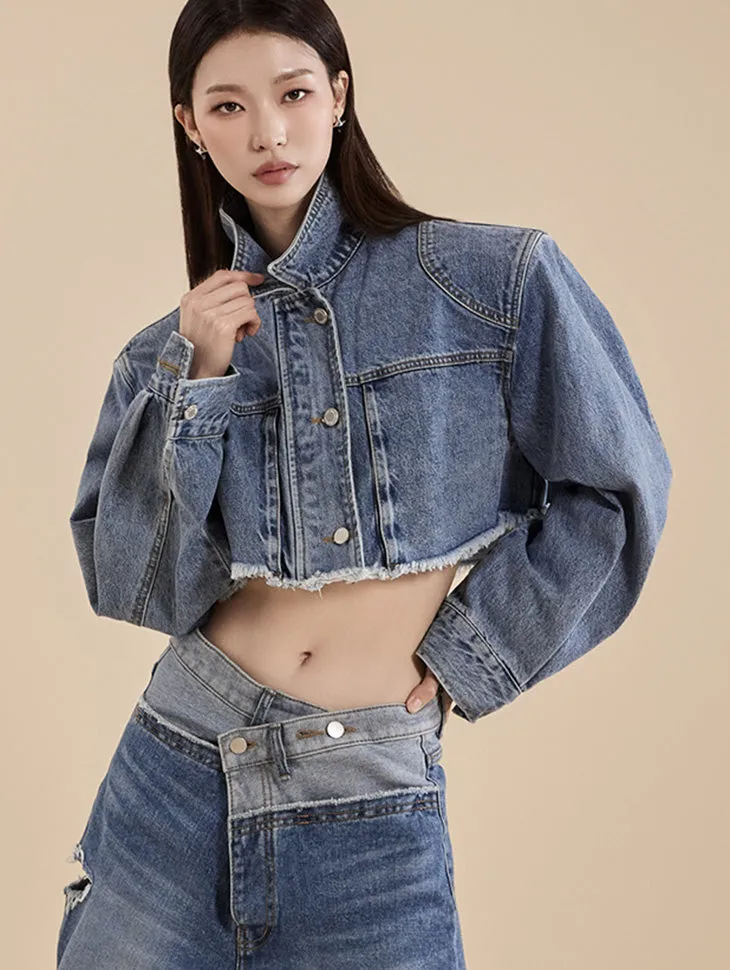 J2220 Denim Damage Crop Jacket