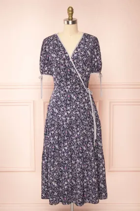 Kate Navy | Floral Midi Wrap Dress