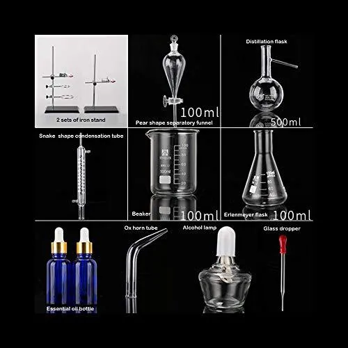 Lab Glassware Kit Chemistry Glassware Home Distillation Apparatus Distiller.