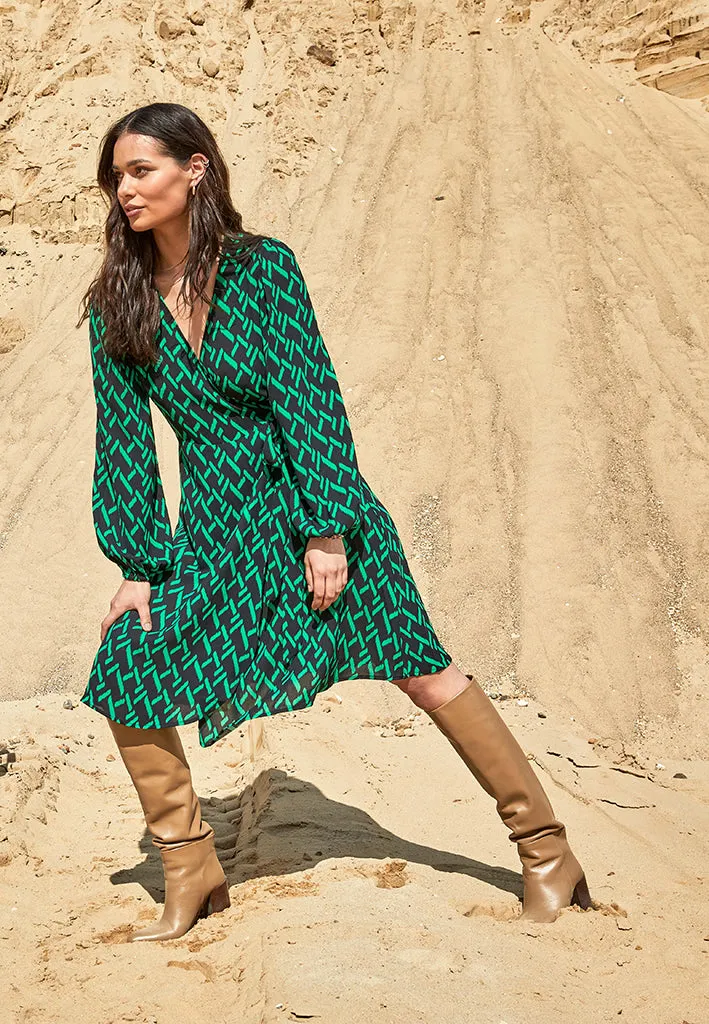 Lou Wrap Dress - Bright Green Print