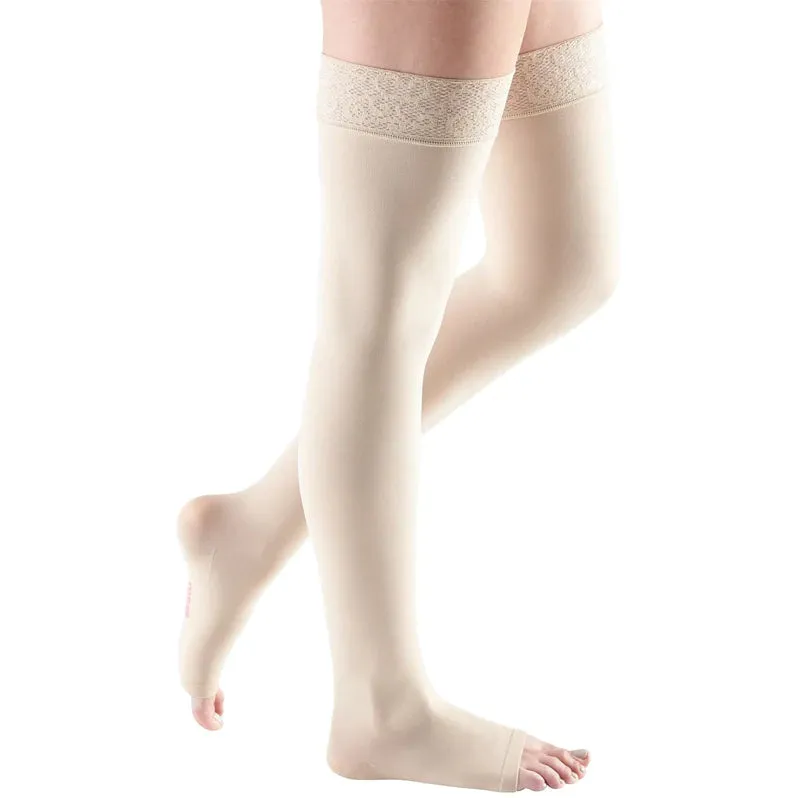 Medi Comfort 15-20mmHg Open Toe Thigh Length w/Lace Silicone Top Band