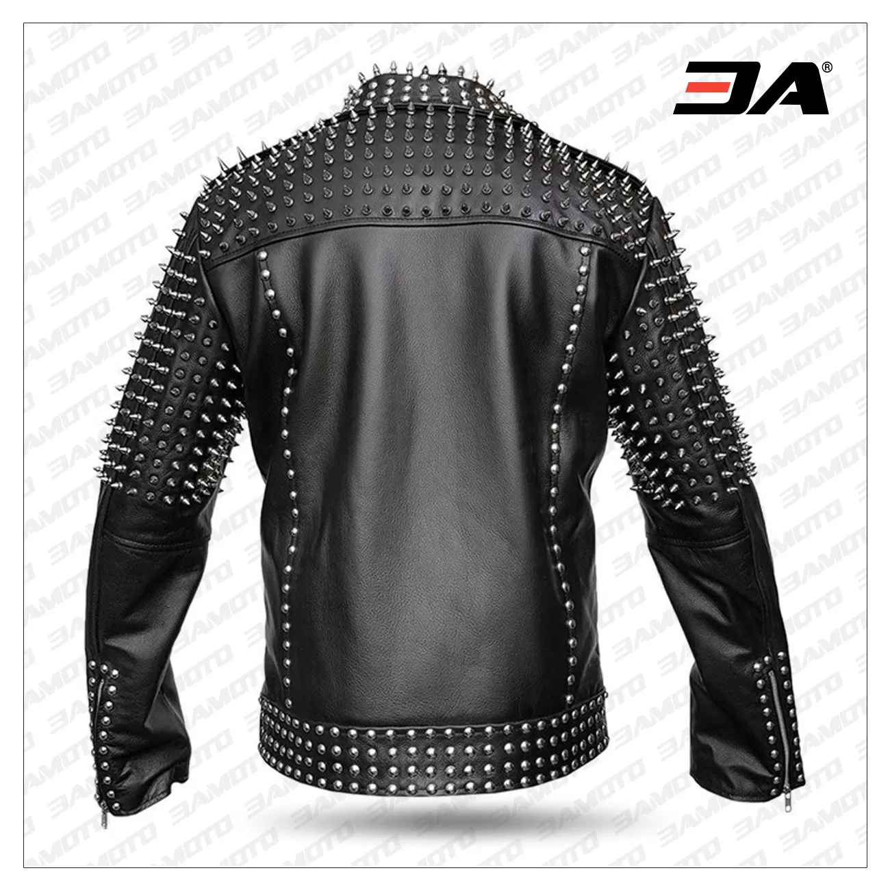 Men Real Black Leather Jacket Spike Studded Rock Star Punk Style Cropped Leather Jacket