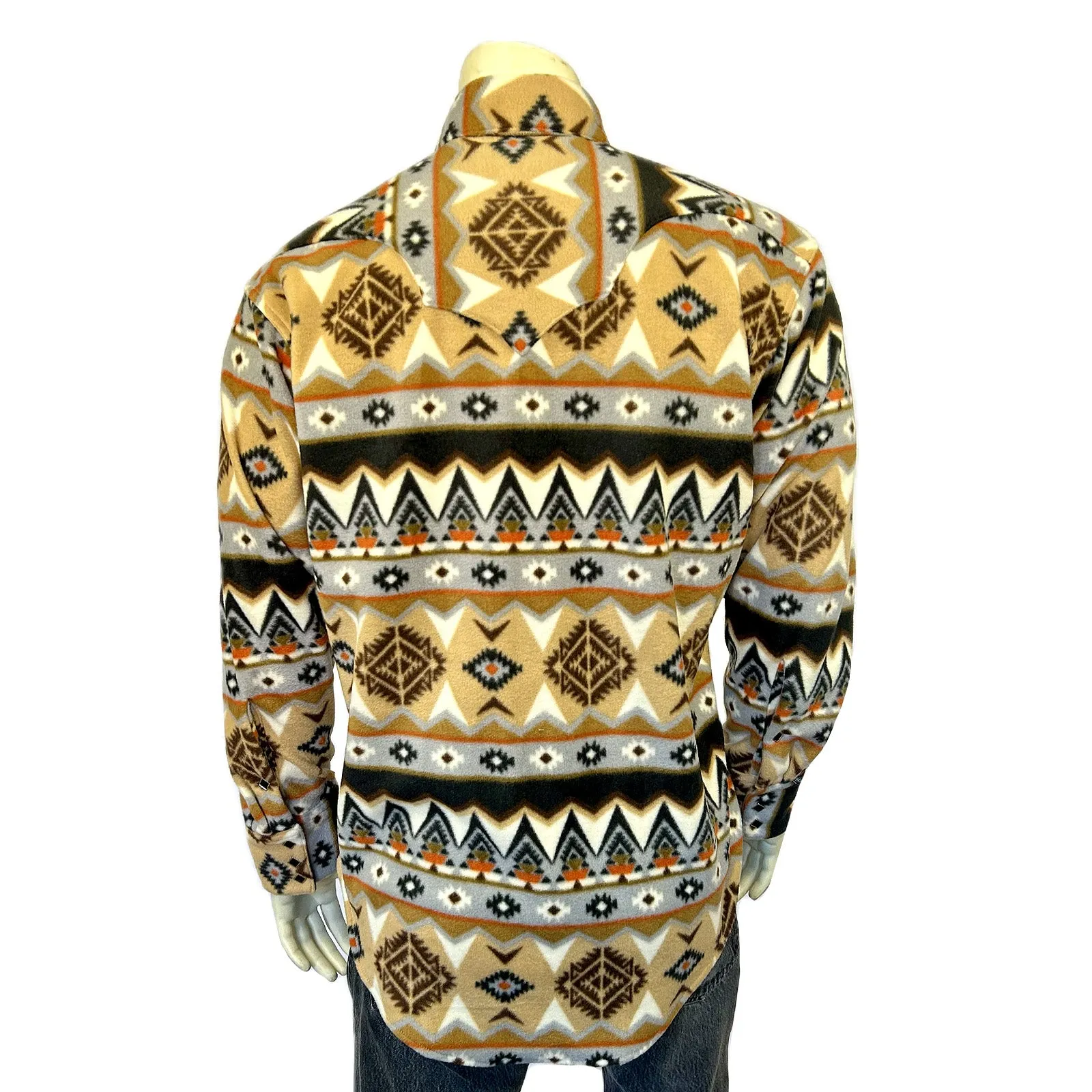 Men's Native Pattern Fleece Western Shirt in Tan & Black