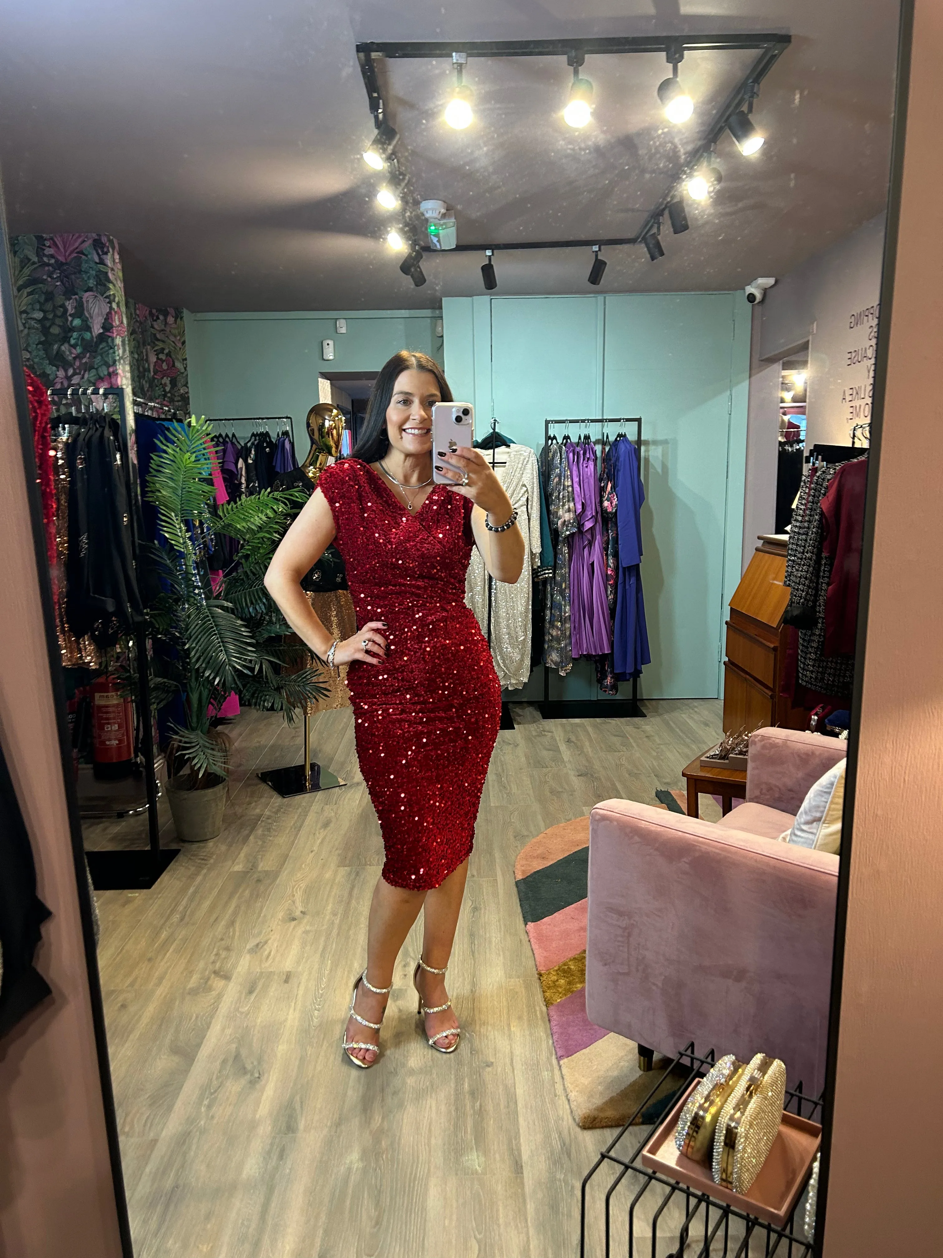 MILEY VELET SEQUIN MIDI DRESS (RED)