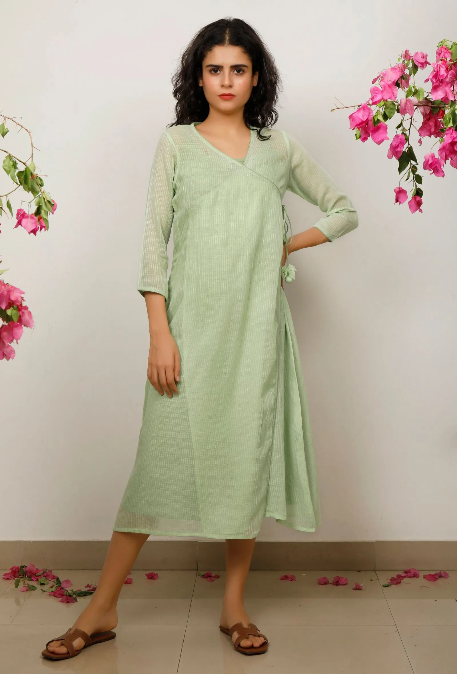 Mint Green Cotton Kota wrap around dress