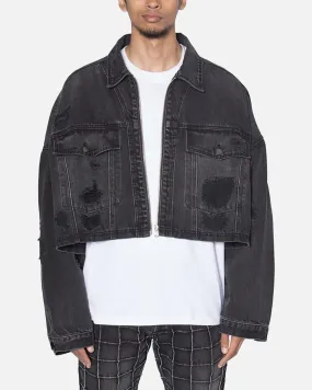 MNML Oversized Ripped Cropped Denim Jacket Washed Black