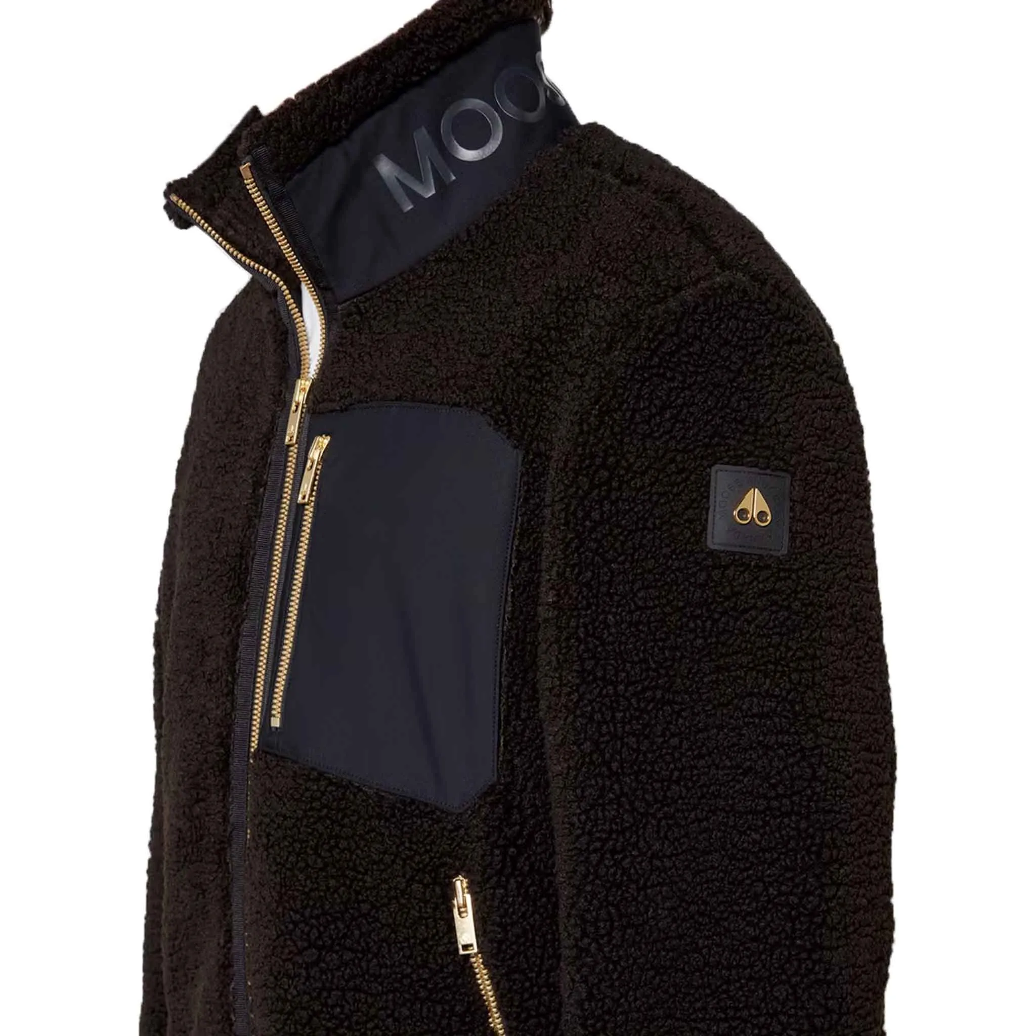 Moose Knuckles Mens Saglek Zip-Up Gold Fleece in Black