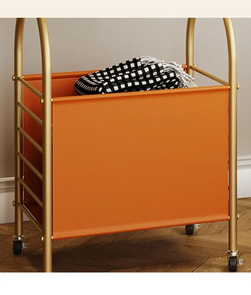 Multi-Purpose Rolling Metal Coat And Hat Rack With Basket Storage Orange