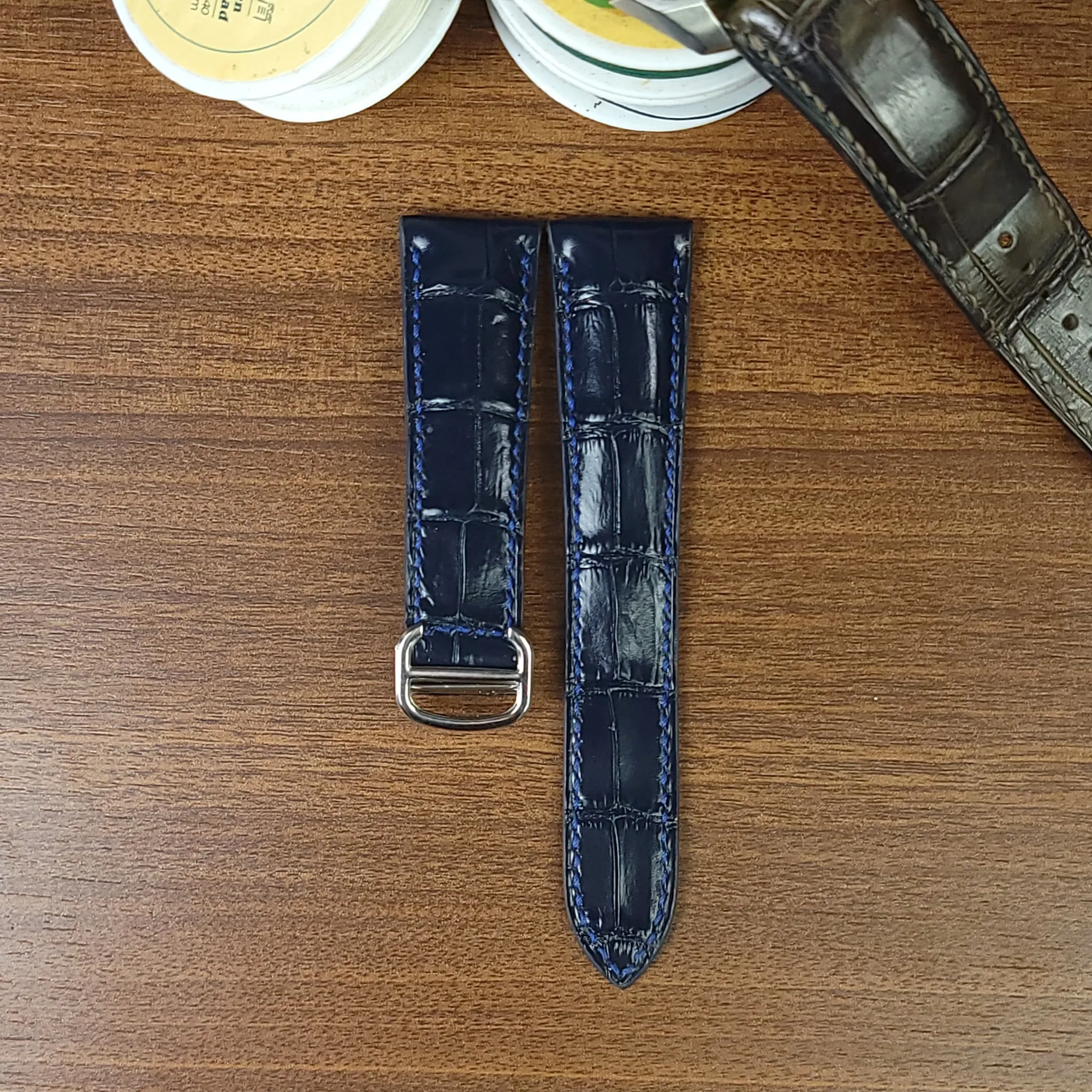 Navy Blue Genuine Alligator Leather Cartier Tank Watch Strap