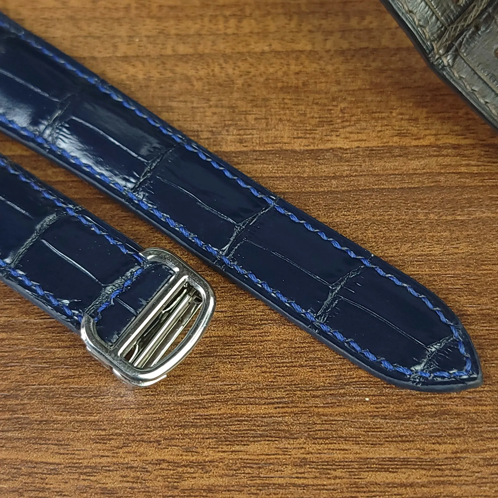 Navy Blue Genuine Alligator Leather Cartier Tank Watch Strap