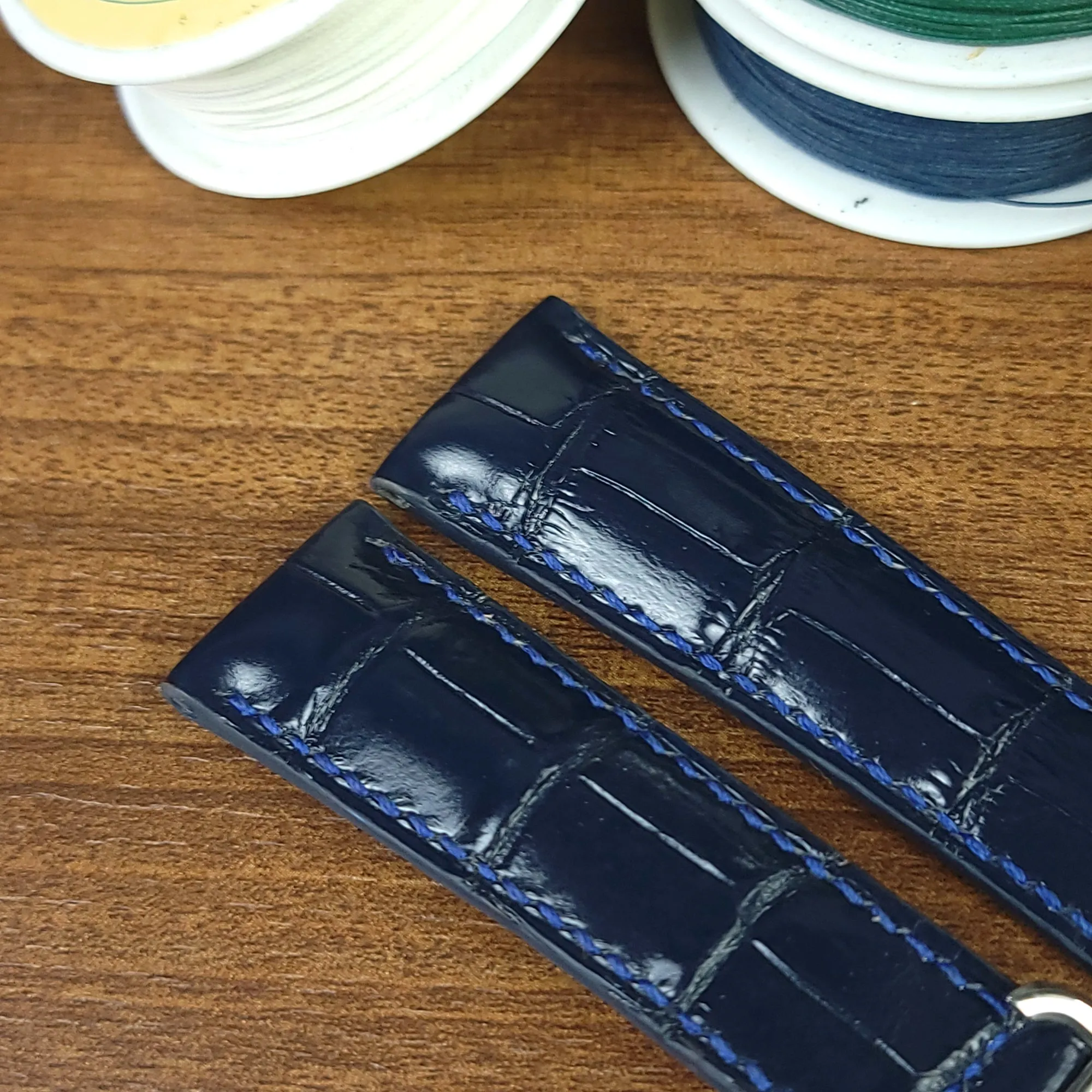 Navy Blue Genuine Alligator Leather Cartier Tank Watch Strap