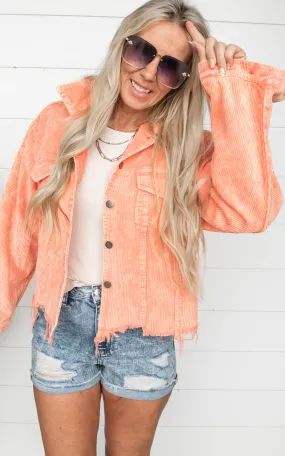 Neon Orange Cropped Corduroy Jacket - POL