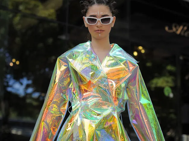 NEW Gorgeous Iridescent ladies Raincoat! Outstanding TPU Trench Coat with Removable Hood!