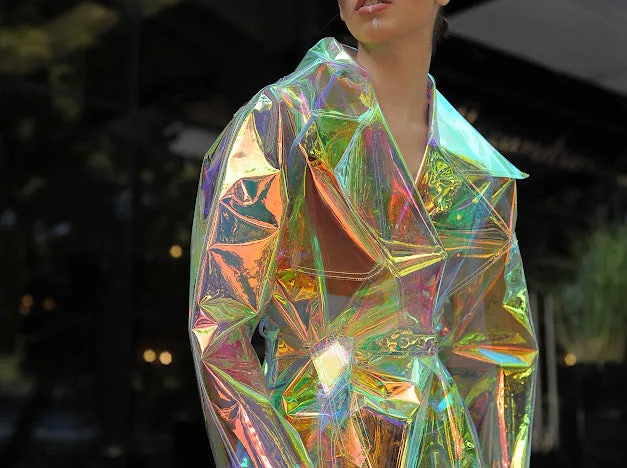 NEW Gorgeous Iridescent ladies Raincoat! Outstanding TPU Trench Coat with Removable Hood!