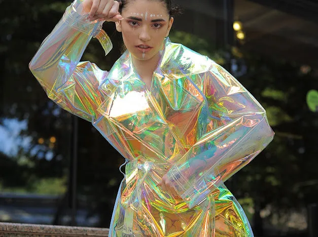 NEW Gorgeous Iridescent ladies Raincoat! Outstanding TPU Trench Coat with Removable Hood!