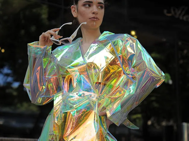 NEW Gorgeous Iridescent ladies Raincoat! Outstanding TPU Trench Coat with Removable Hood!