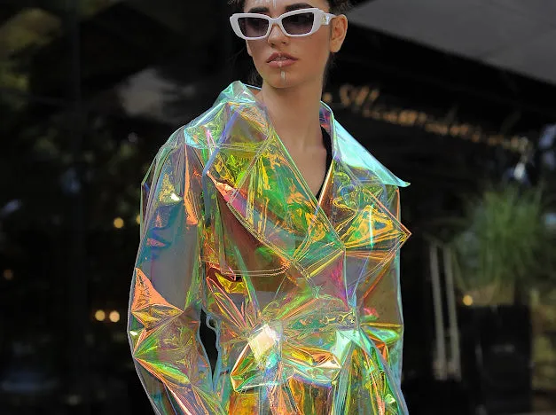 NEW Gorgeous Iridescent ladies Raincoat! Outstanding TPU Trench Coat with Removable Hood!