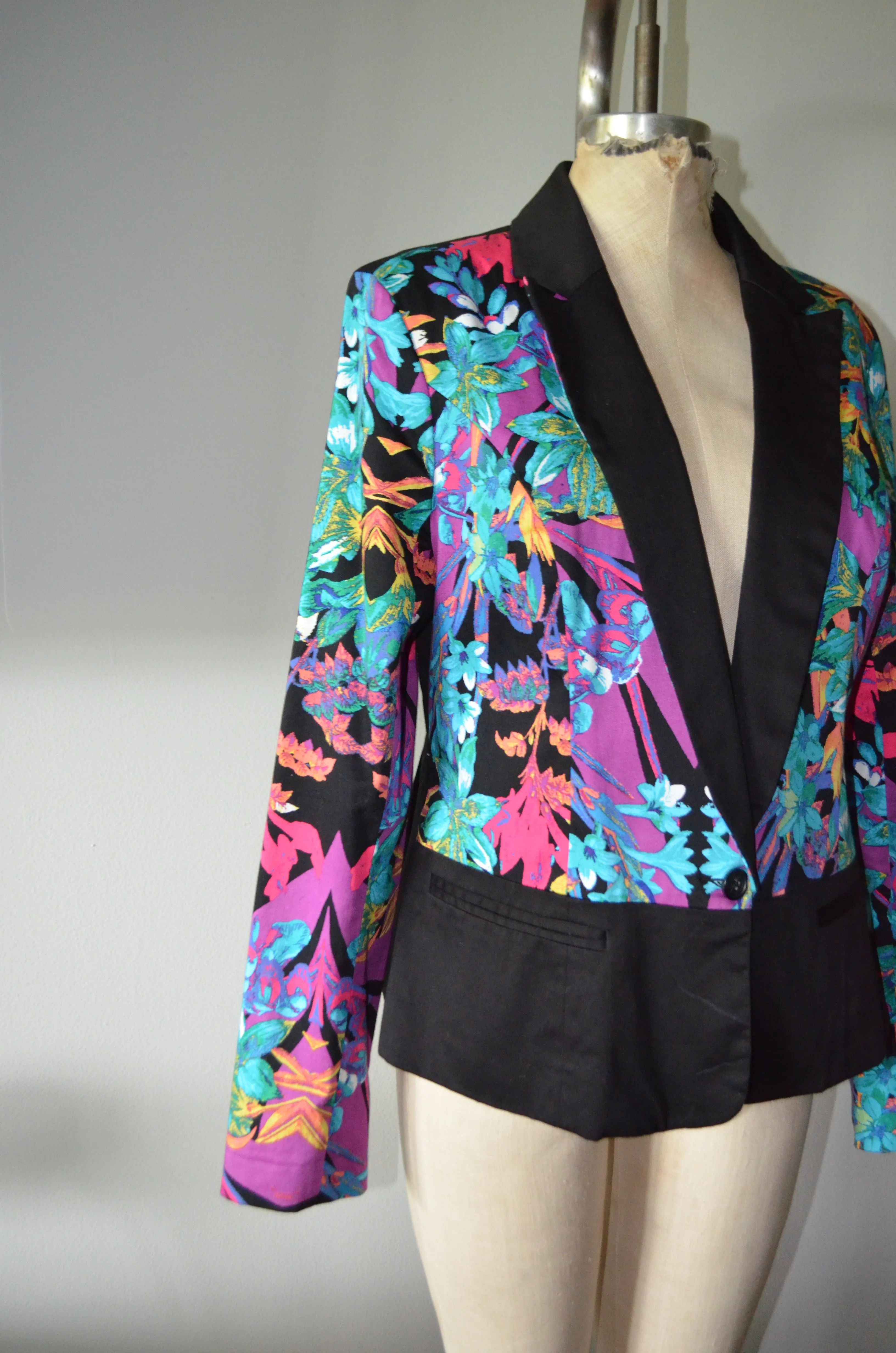 Nicole Miller Women's Floral Blazer Jacket Multicolor Buttoned