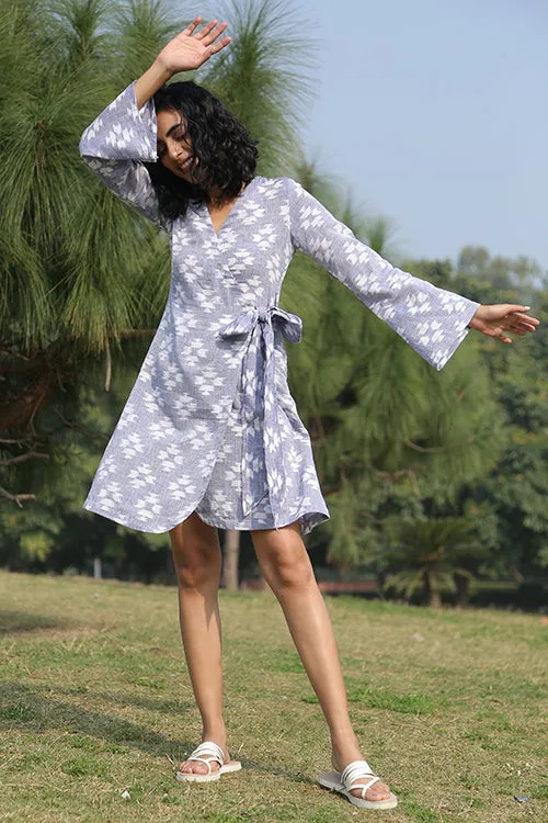 Okhai 'Monsoon' Handloom Cotton Ikkat Wrap Dress