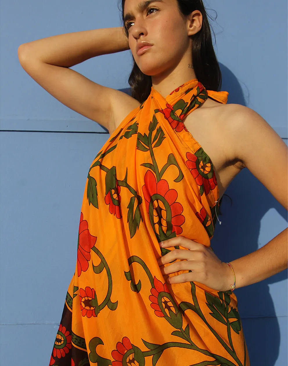 Orange Floral Print Sarong