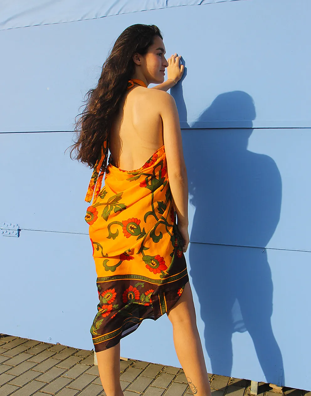 Orange Floral Print Sarong