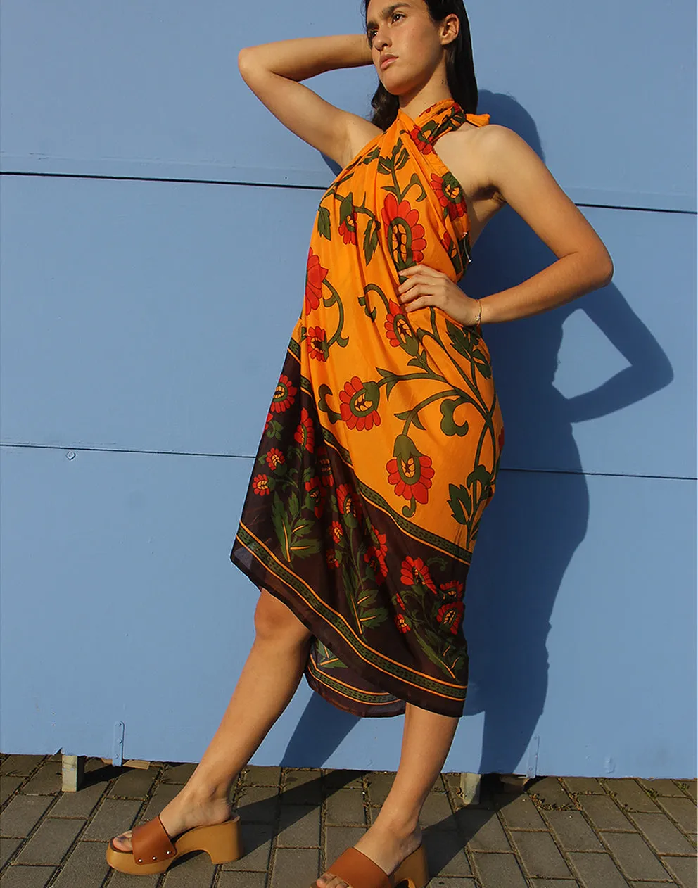 Orange Floral Print Sarong