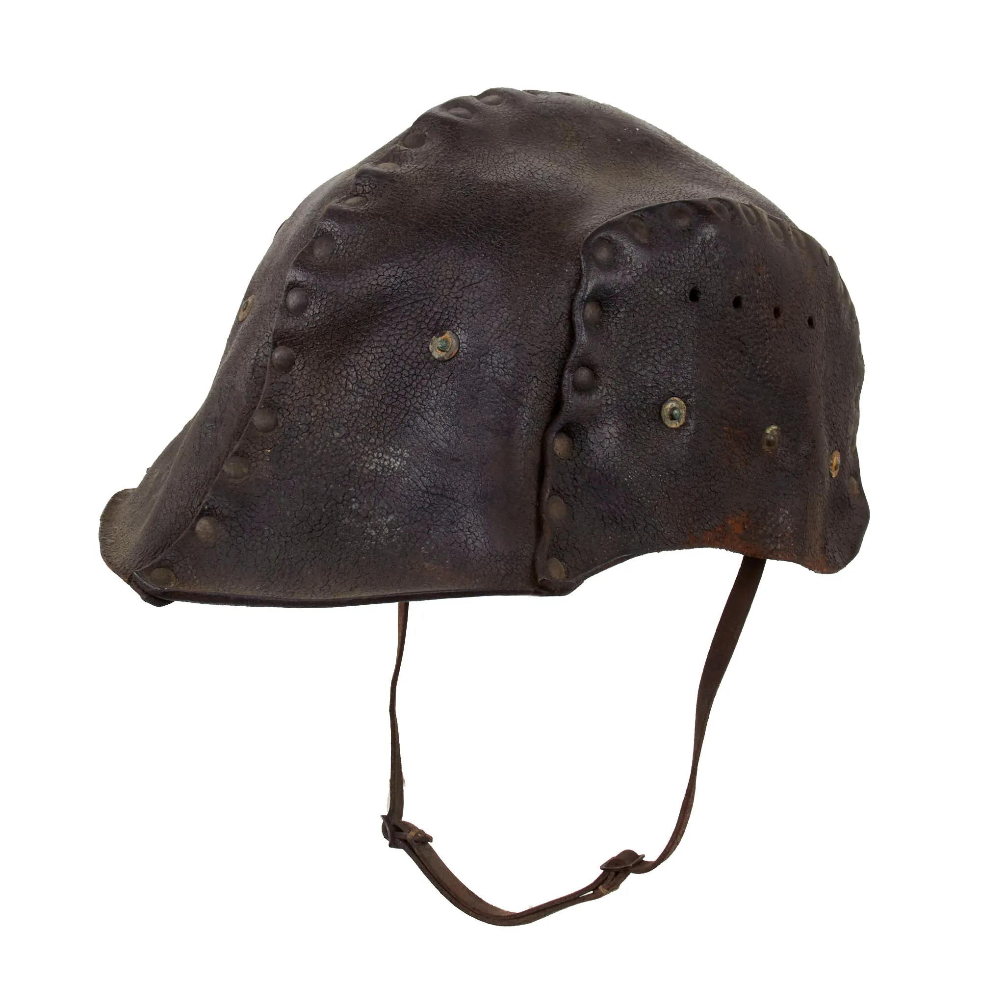 Original British WWI Rare “Leather Tanker Helmet of 1916” Complete With Liner and Chinstrap