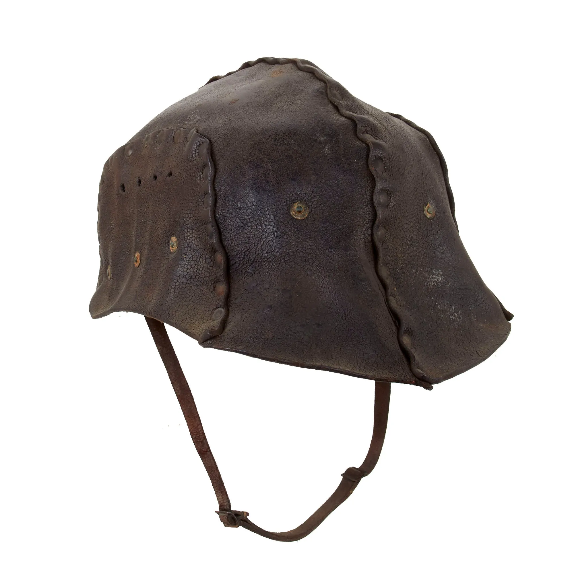 Original British WWI Rare “Leather Tanker Helmet of 1916” Complete With Liner and Chinstrap