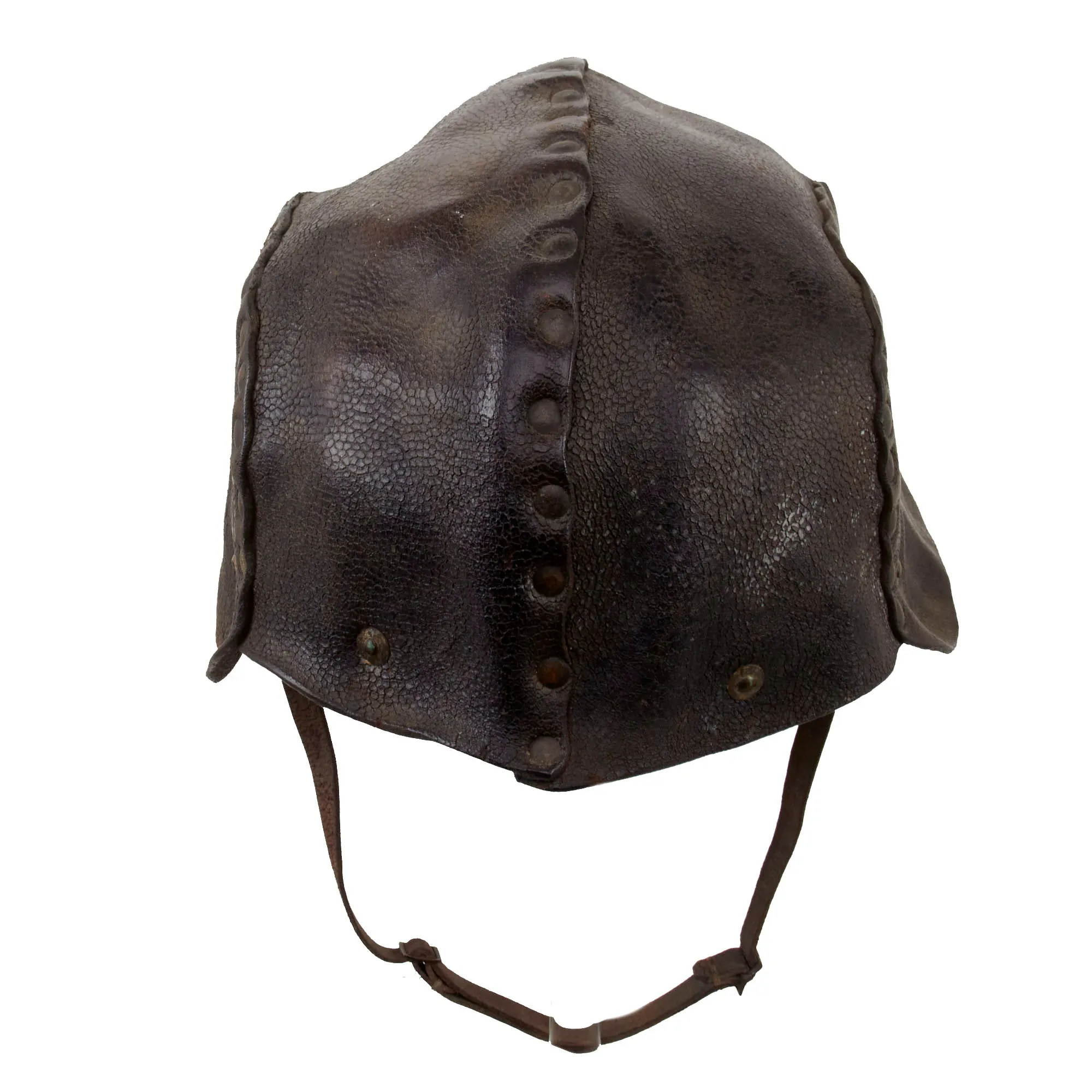 Original British WWI Rare “Leather Tanker Helmet of 1916” Complete With Liner and Chinstrap