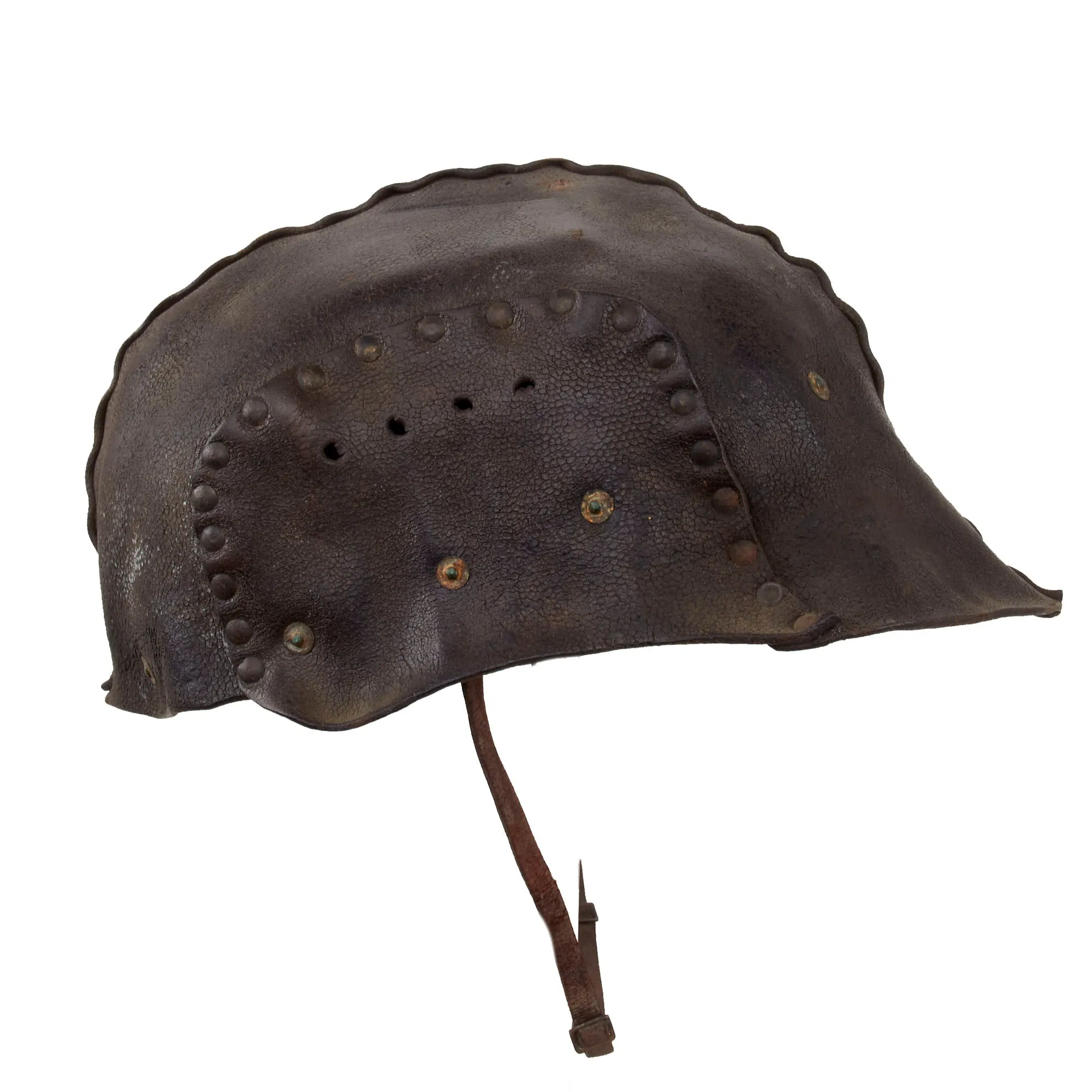 Original British WWI Rare “Leather Tanker Helmet of 1916” Complete With Liner and Chinstrap