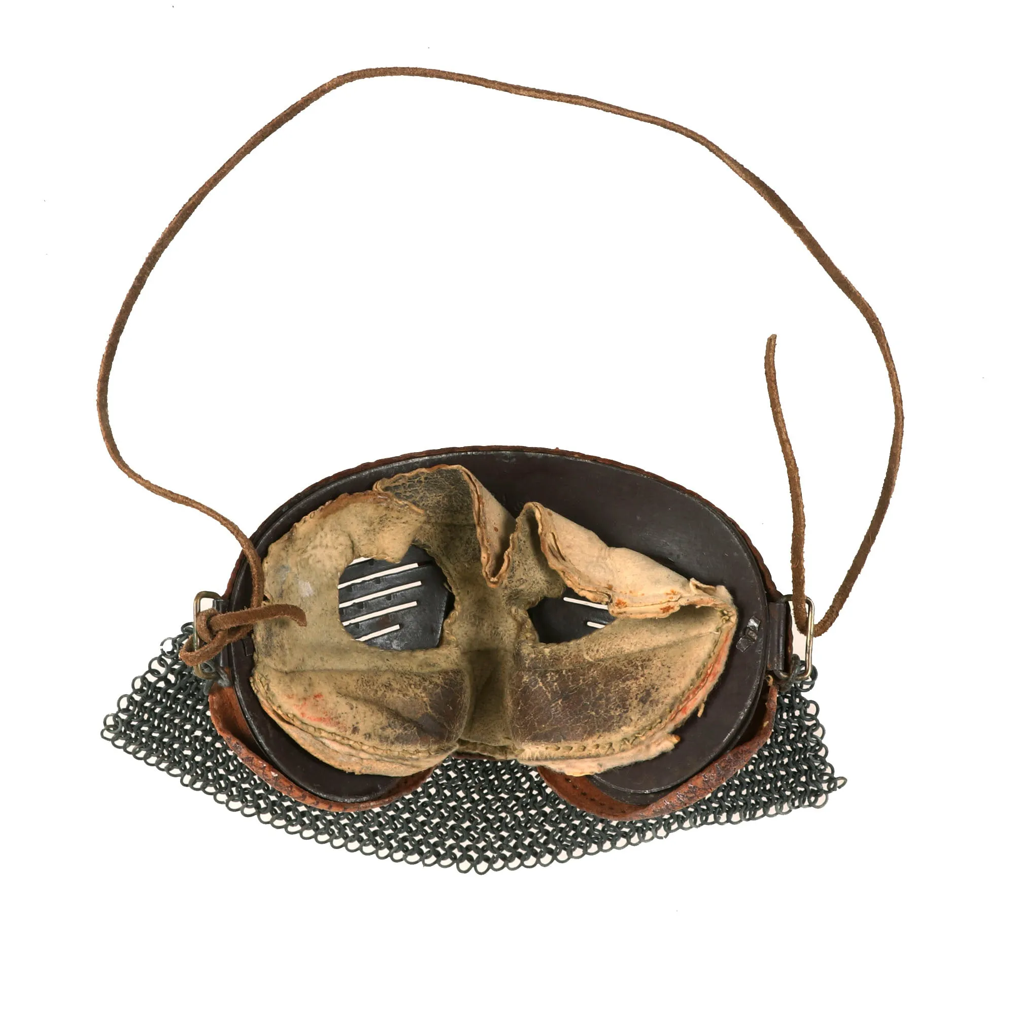 Original British WWI Tanker Leather Covered Splatter Mask with Chainmail Mouth Guard by Rury’s of Sheffield - Royal Tank Regiment