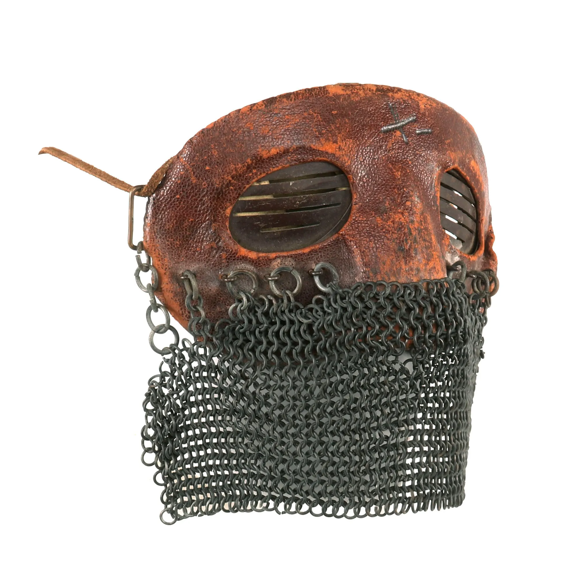 Original British WWI Tanker Leather Covered Splatter Mask with Chainmail Mouth Guard by Rury’s of Sheffield - Royal Tank Regiment