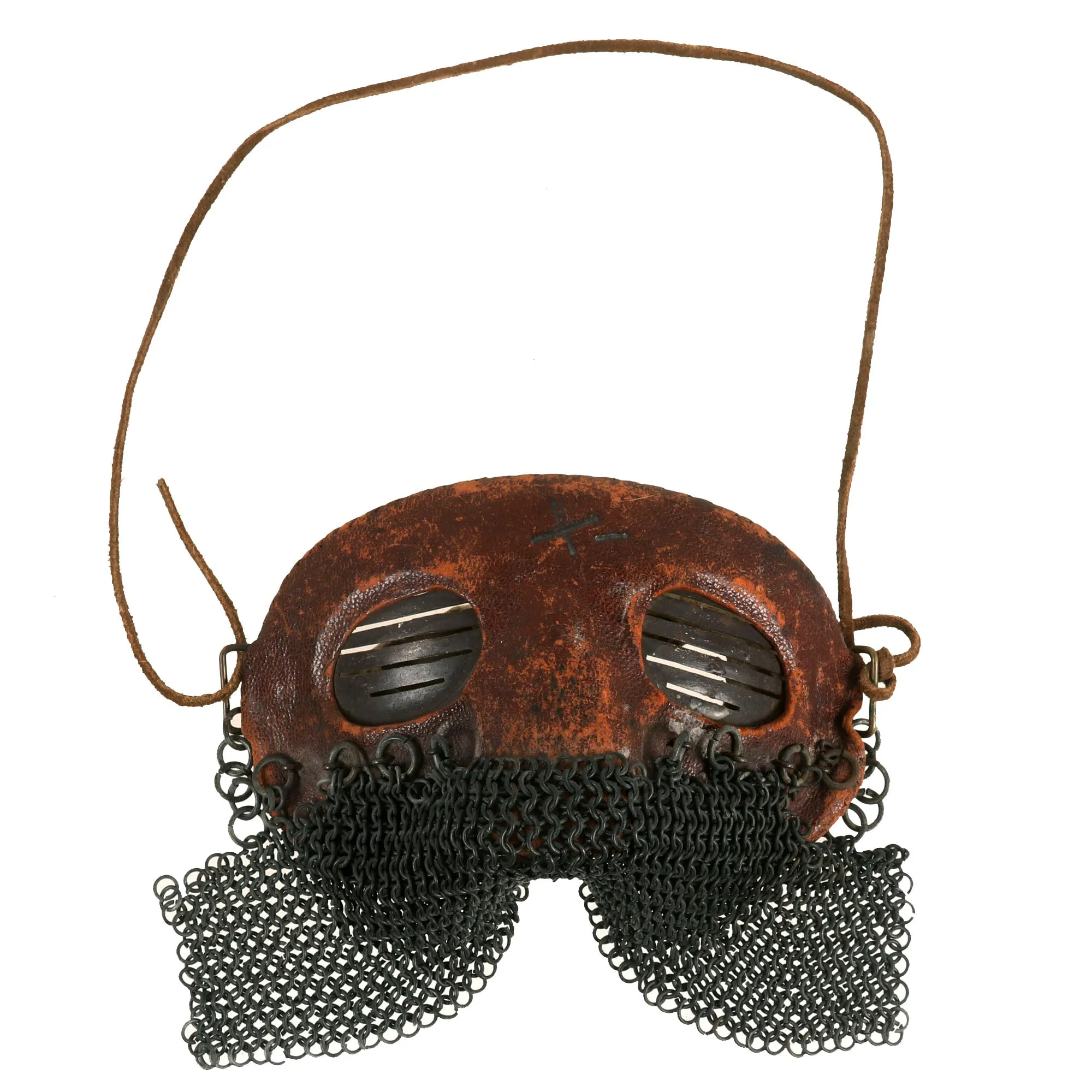 Original British WWI Tanker Leather Covered Splatter Mask with Chainmail Mouth Guard by Rury’s of Sheffield - Royal Tank Regiment