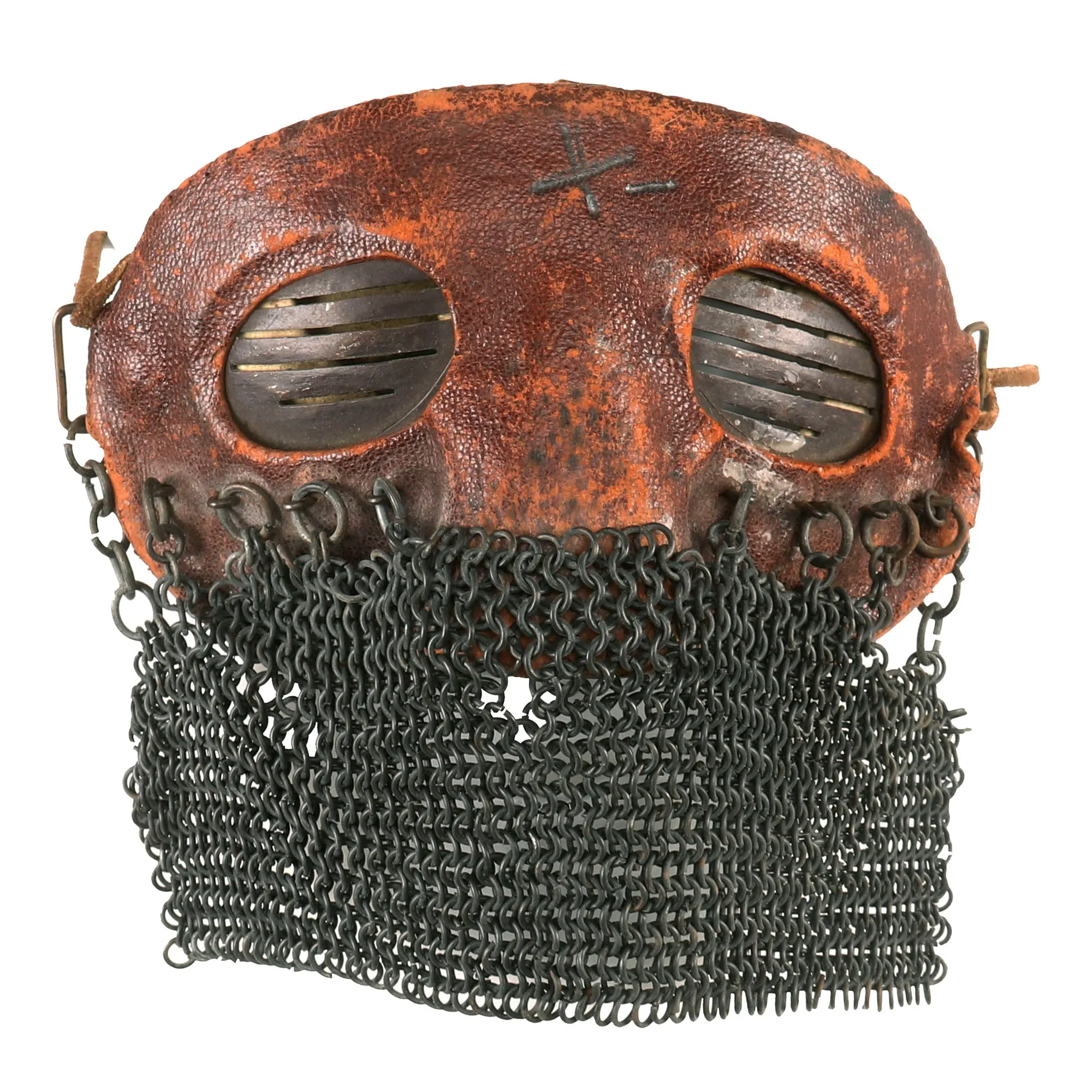 Original British WWI Tanker Leather Covered Splatter Mask with Chainmail Mouth Guard by Rury’s of Sheffield - Royal Tank Regiment