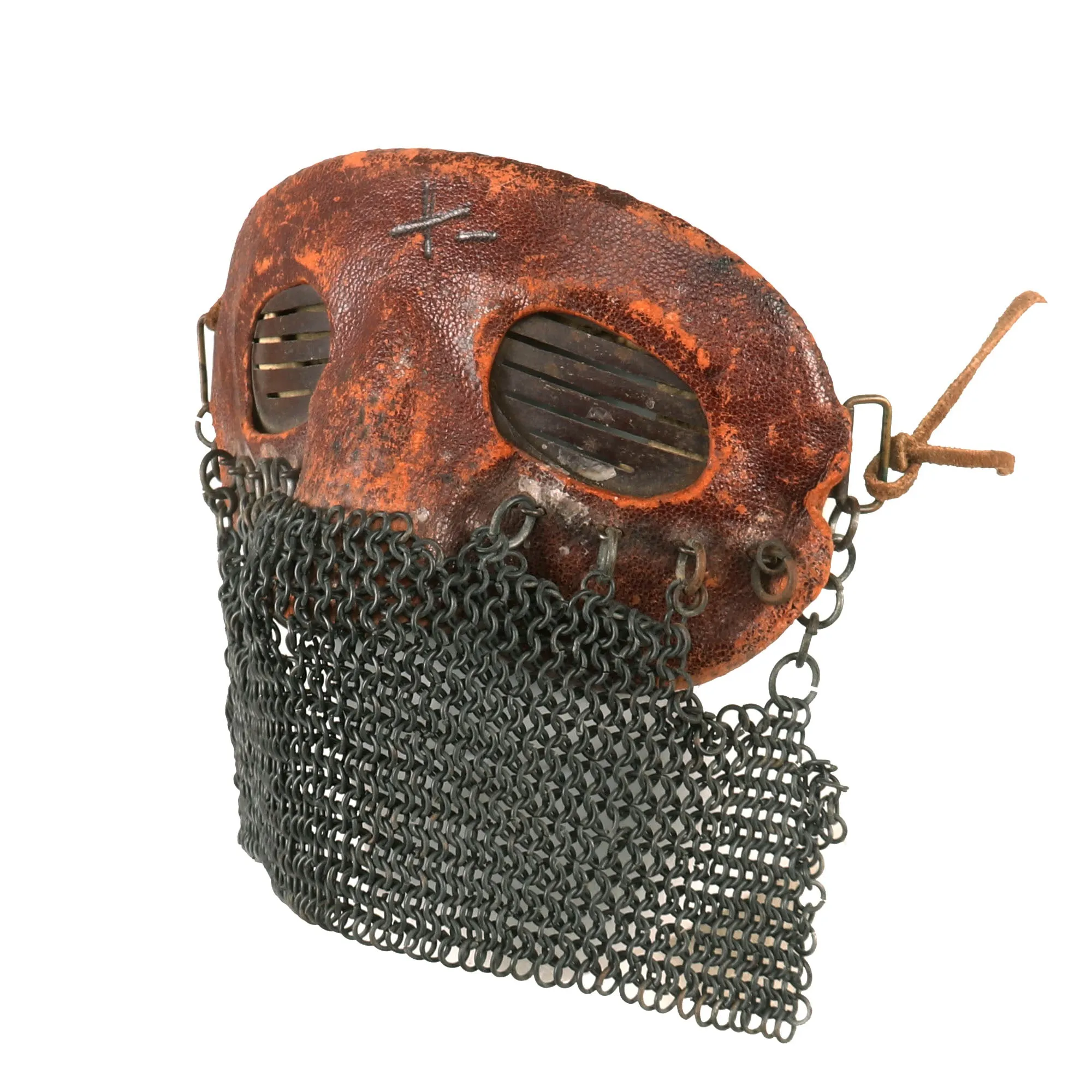 Original British WWI Tanker Leather Covered Splatter Mask with Chainmail Mouth Guard by Rury’s of Sheffield - Royal Tank Regiment