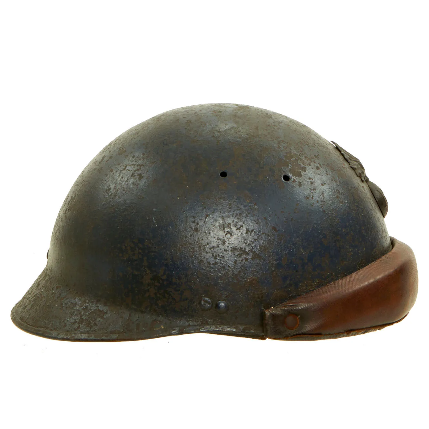 Original French WWII Model 1935 Tanker Armored Vehicle Helmet with Blue Paint