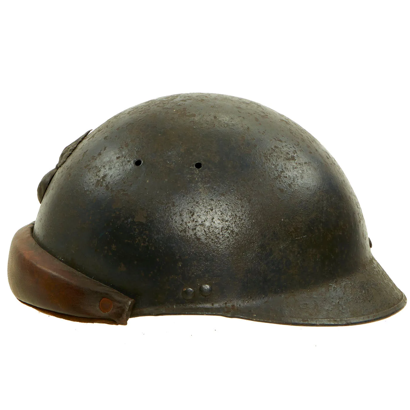 Original French WWII Model 1935 Tanker Armored Vehicle Helmet with Blue Paint