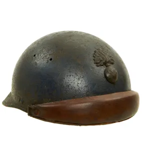 Original French WWII Model 1935 Tanker Armored Vehicle Helmet with Blue Paint